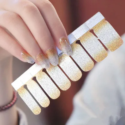 

2021 Wholesale high quality solid color glitter powder nail stickers cheap and gradient of color easy to use