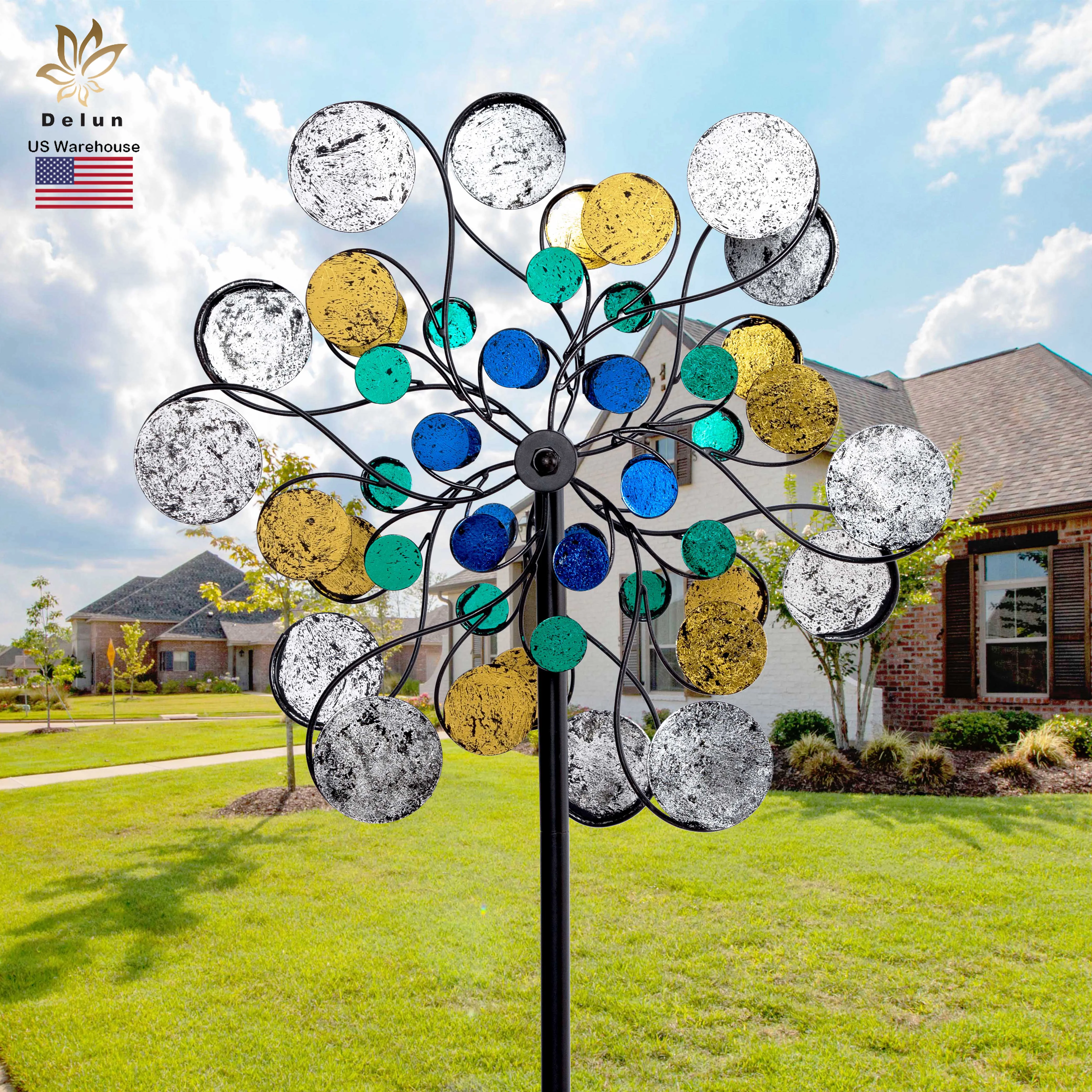 

72 INCH Vintage Design Metal Windmill Decor Garden Wind Spinners With Lawn Stake