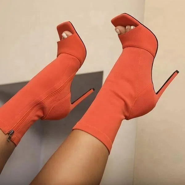 

Hot Sale Women High Heel Open-toe Shoes Solid Color Thin High Heels Ladies Winter Boots for Women with Heels, Black / orange / khaki