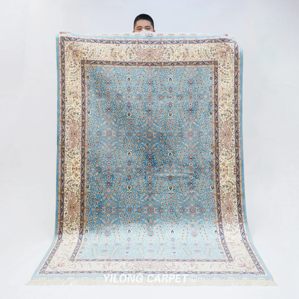 

YILONG 5'x7' Persian elegant blue color silk area carpet home carpet silk hand made