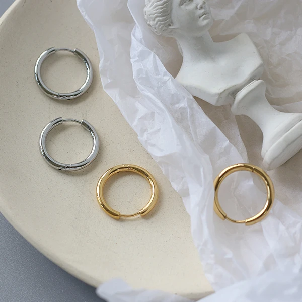 

Minimalist Jewelry Silver Gold Stainless Steel Chunky Earrings Hypoallergenic Tiny Cute Earring Dainty Plain Hoop Earrings