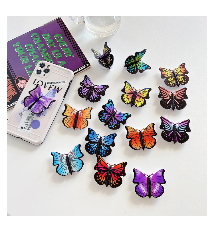 

Color Pattern butterfly mobile phone holder folding stretch bracket DIY rotating phone finger ring holder with sticker