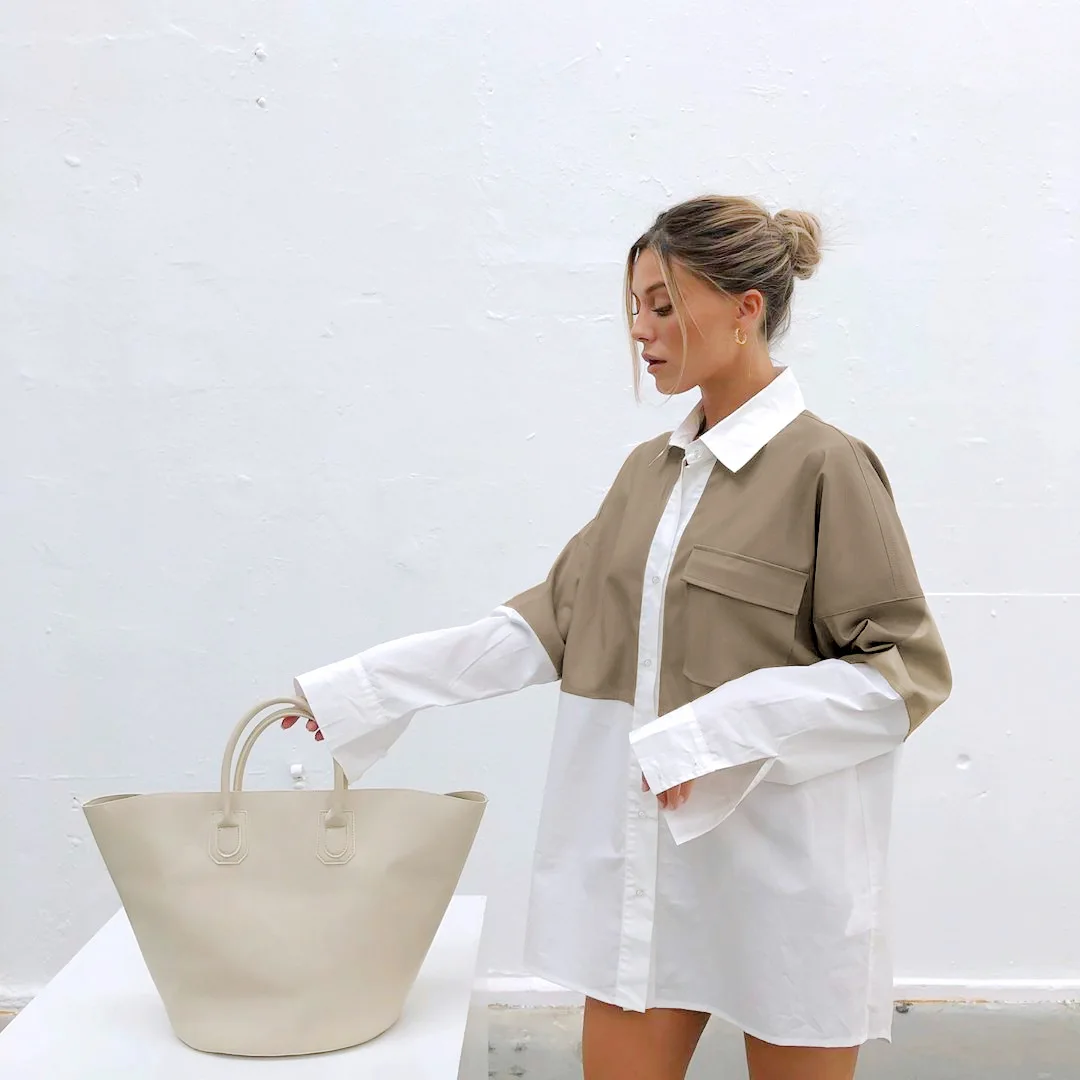 

2021 New Arrivals Spring Collection Women Fashion Contrast Panel Design Long Sleeve Ladies Shirts