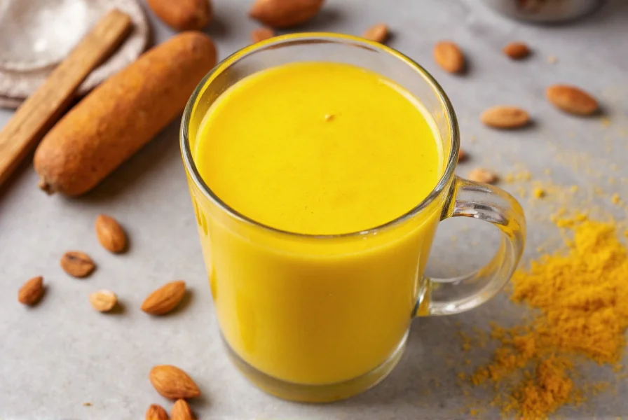 Turmeric golden milk recipe with spices and almond milk