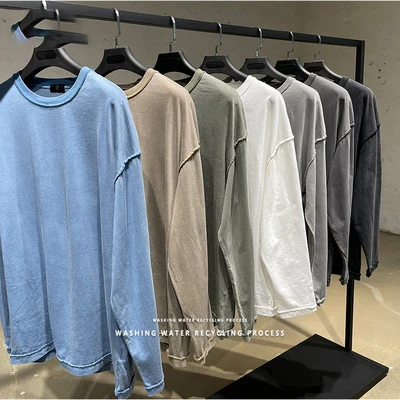 

Summer men's Long-sleeved washing t-shirt round neck slim bottoming shirt, As picture