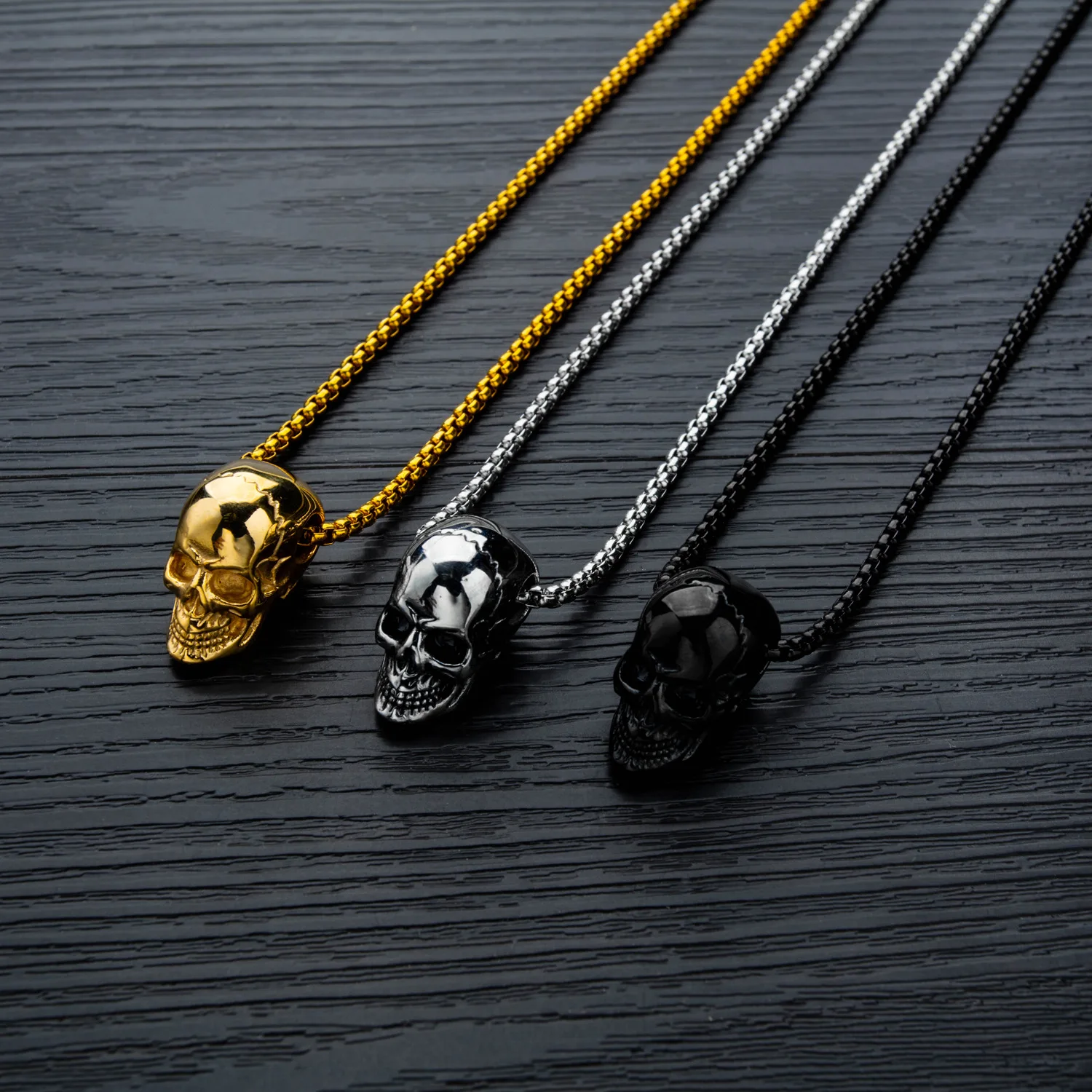 

European Hot Sale Punk Hips Hops Jewelry Men's 18k Gold Tone 316l Stainless Steel Skull Skeleton Head Pendant Necklace