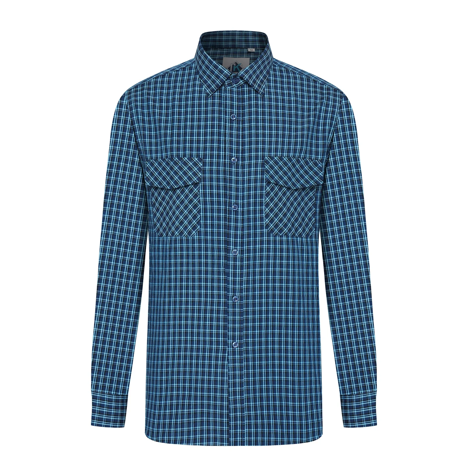 

2022 popular fashion casual full sleeve plaid shirt mens double pocket shirt