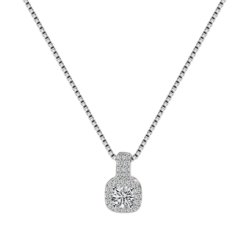 

Fashion Trend Square Pendant Temperament Luxury 925 Sterling Silver Diamond Pendant Necklace