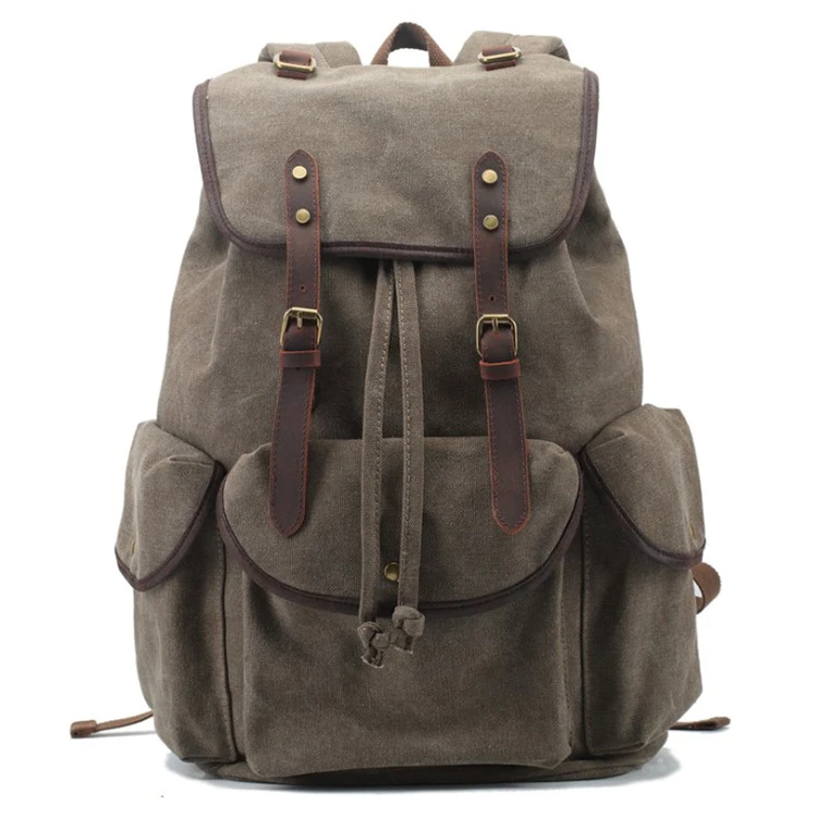 

Popular america british style vintage waterproof waxed canvas outdoor unisex hiking backpack back pack bagpack rucksack bag