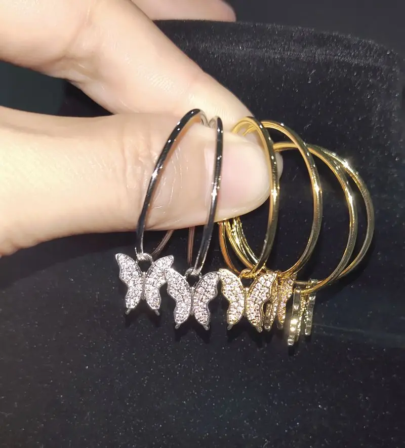 

Hot selling women cz jewelry gold silver iced out jewelry butterfly earrings