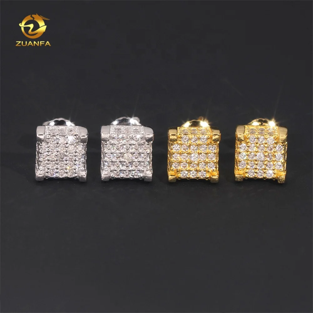 Fine Jewelry Fully Iced Out Square Earring 925 Silver Hip Hop Screw Back VVS Moissanite Earrings for Men