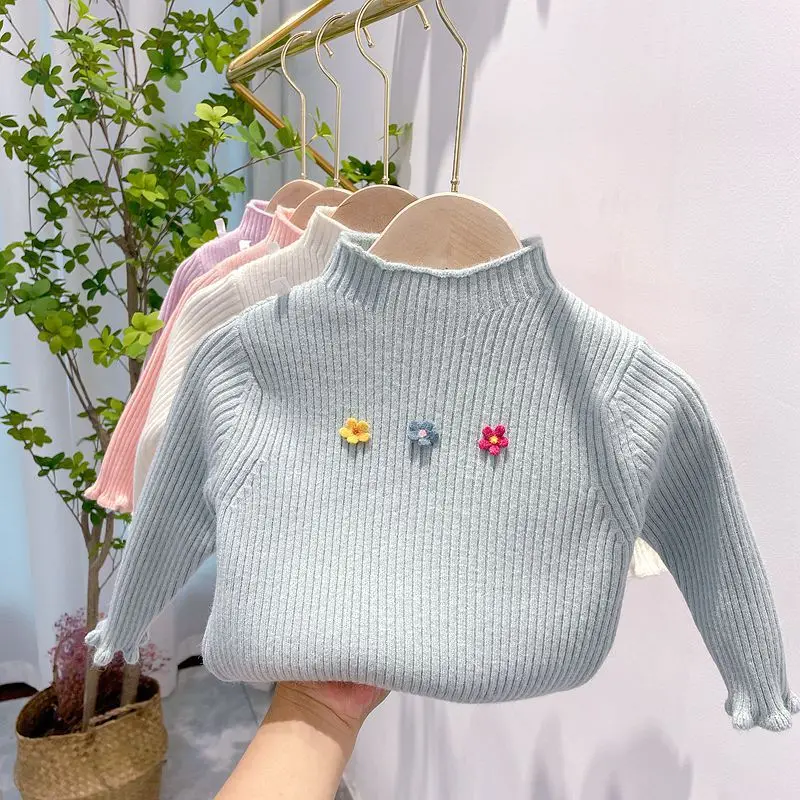 

spring autumn fall baby sweater for girls flower sweaters cotton wholesale kids children's solid clothing TT2030029