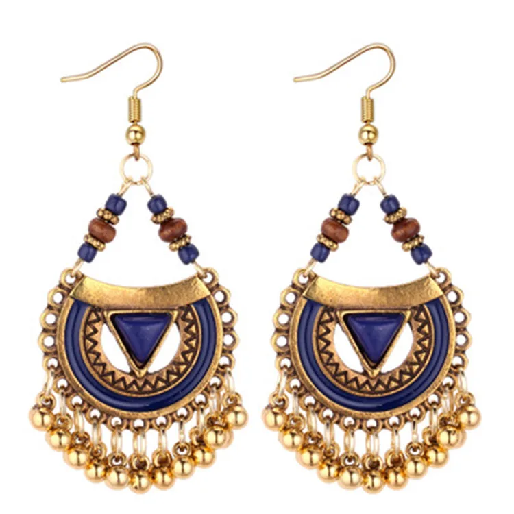 

2021 Hot selling retro drop earrings ethnic style bead tassel women bohemian earrings, As picture