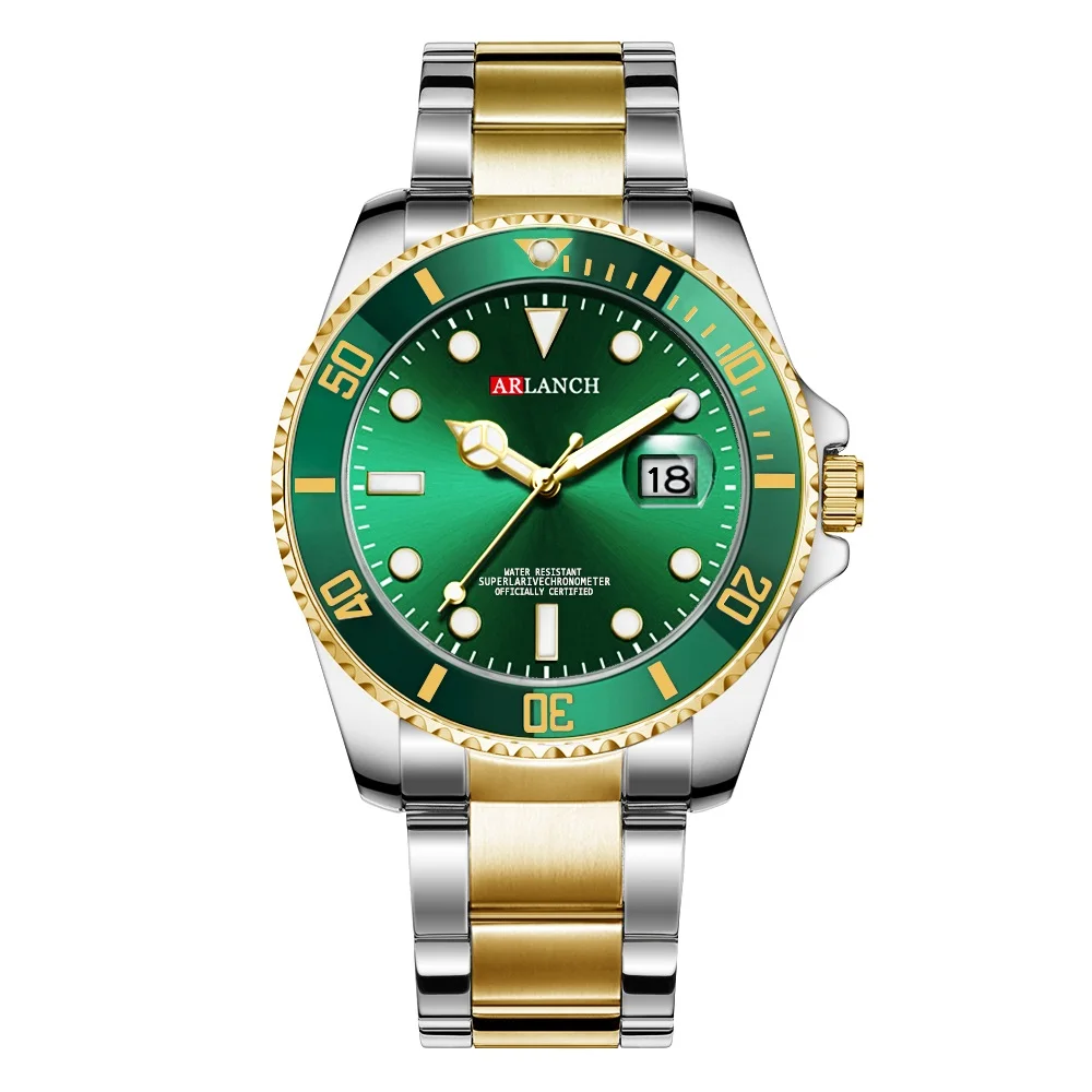 

ARLANCH A306 New Water Ghost Series Classic Green Dial Luxury Men Not Automatic Watches Stainless Steel Waterproof Quartz Watch, 3 colors