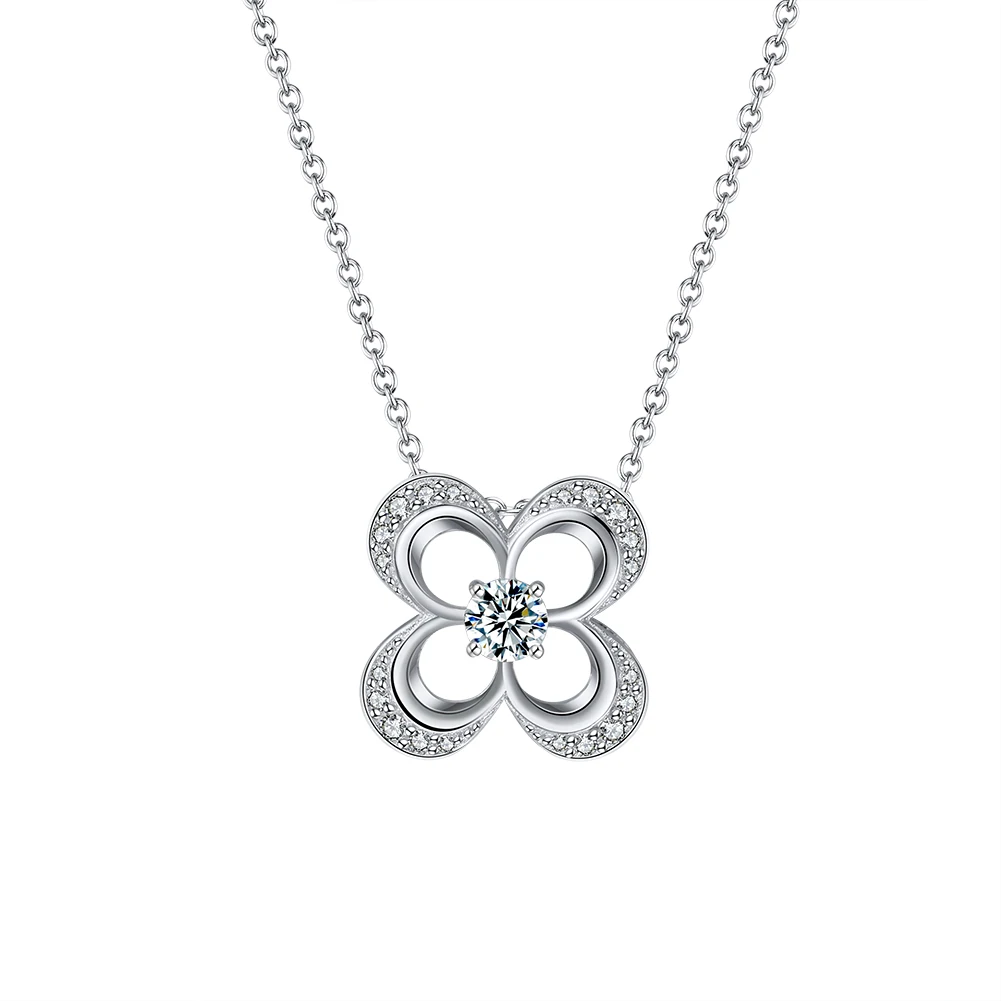 

RINNTIN SN281 luck clover charms jewelry prong setting 4A cubic zircon 925 sterling silver pendant necklace