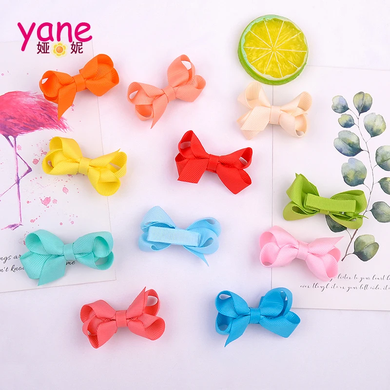 

Charming pure color thread bow knotted polyester small kids hair clips