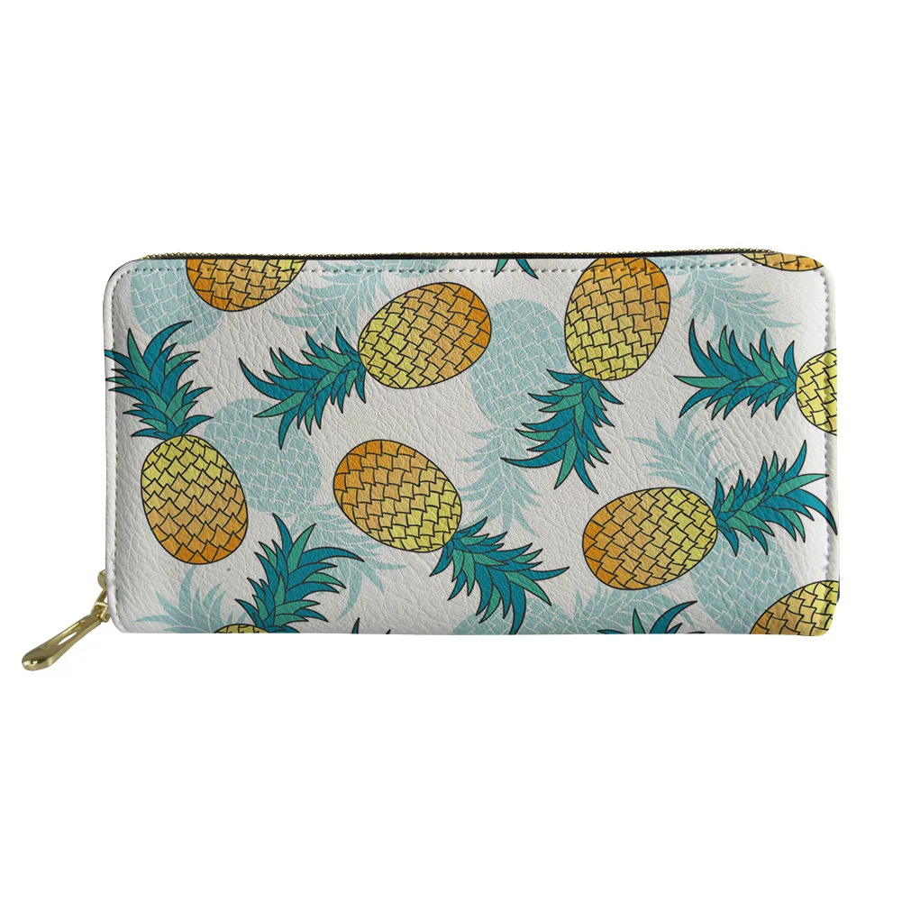 

Gradient Color Pineapple pattern Printing Women Wallet Genuine Leather Ladies Snap Closure Wallet Card Holder Wallet