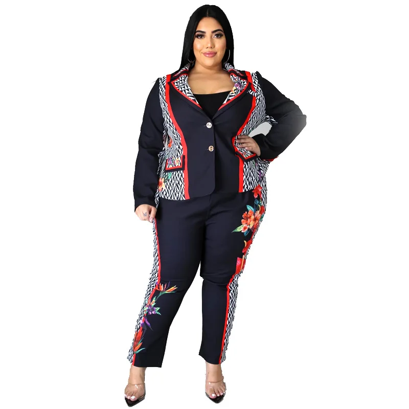 

2021 new arrivals plus size women clothing woman set 2 piece pants sets with patchwork, As the picture show