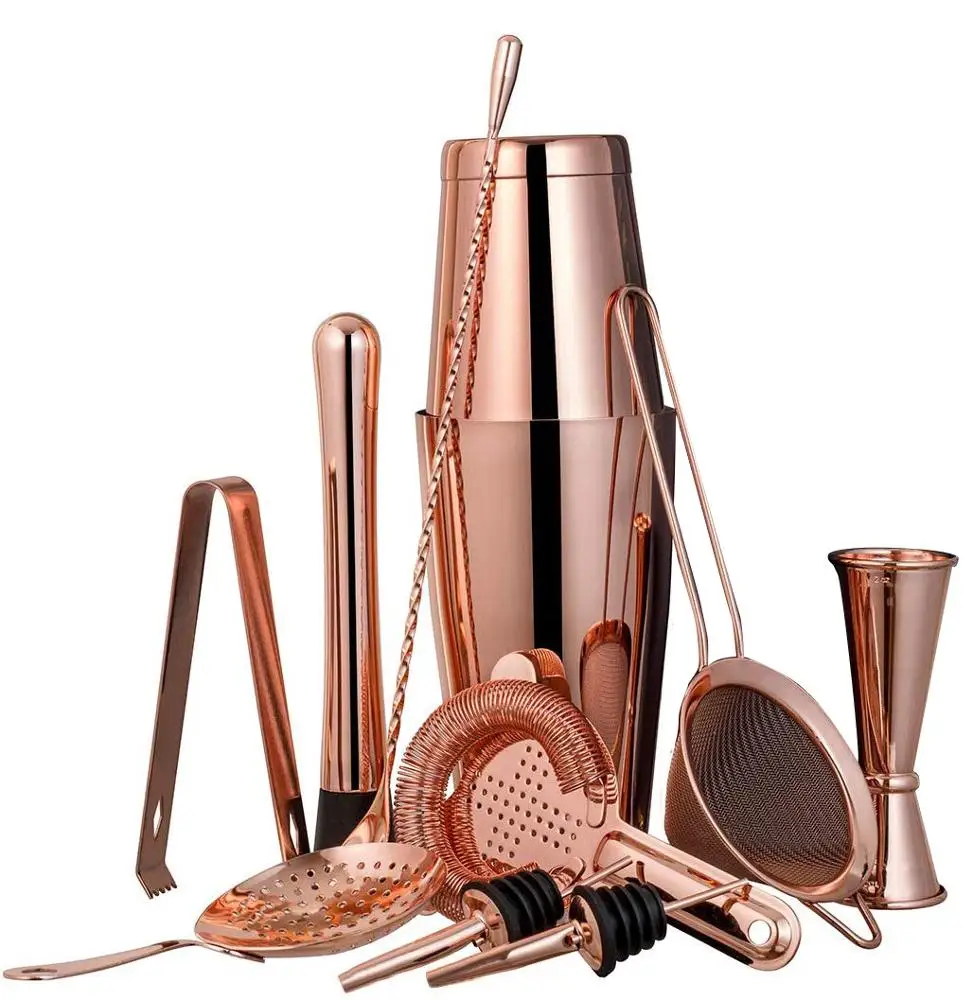 

Hight Quality Cocaktailshaker 304 Stainless Steel Martini Bartool Set 11pieces Rose Gold Boston Cocktail Shaker Bar Set