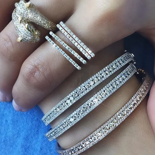 

2021 latest design luxury full cubic zirconia band women ladiy elegant stunning jewelry cz cuff bangle bracelet, Rhodium