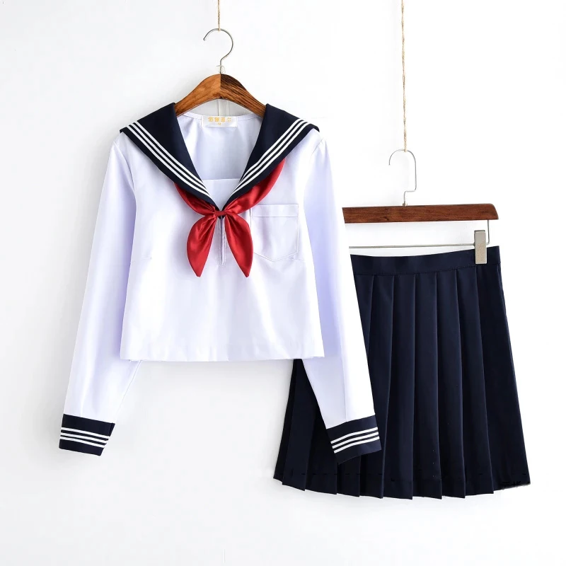 

Custom Logo JK uniform long Sleeve Japanese School Uniforms Girls Sailor Pleated Skirt JK Sets Uniform