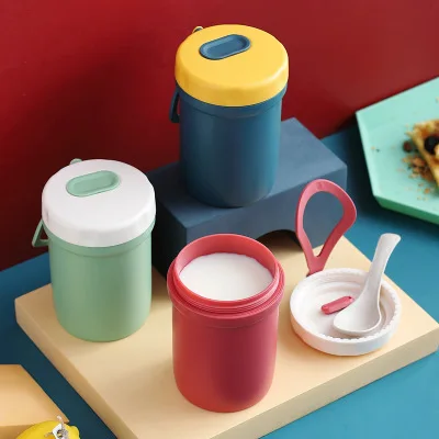 

New Microwave Portable Breakfast Cup Plastic Tea Milk Mug With Spoon Leak-Proof Plastic Soup Mug, Green,blue,wine red/custom color