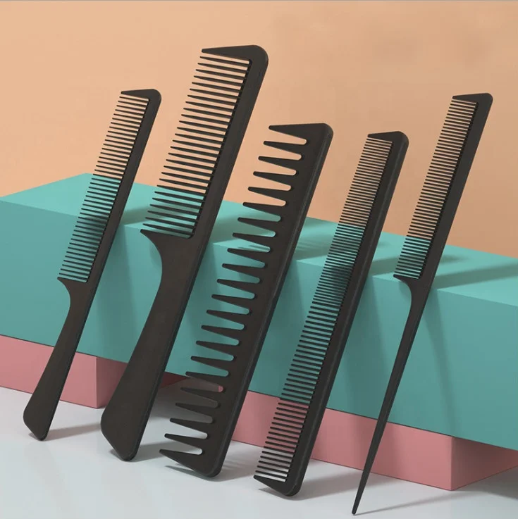 

Hot Selling Carbon Fiber Matte Black Makeup Comb High Temperature Resistant Antistatic Home Use Hair Comb Barberology Comb