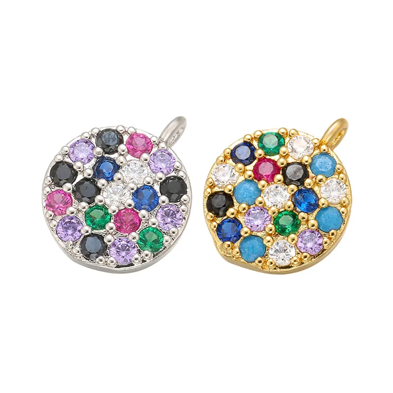 

CZ7883 Chic Mini Rainbow Diamond Jewelry Charm Tiny CZ Micro Pave Disc Round Charms