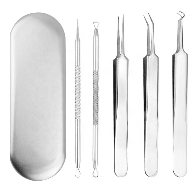 

5 piece set Silver Acne Needle Squeezing tool Stainless steel Beauty Face 5pcs Blackhead Pimple Needle Clip Remover Tool, According to options