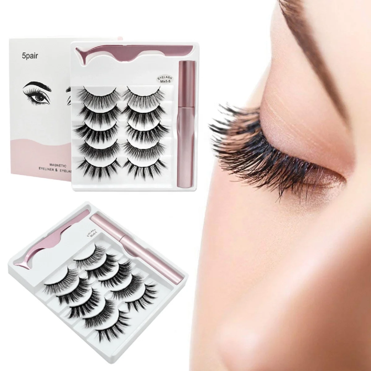 

Custom False Private Label Packaging 3d Faux Fiber lashes Magetic Eyelash Set