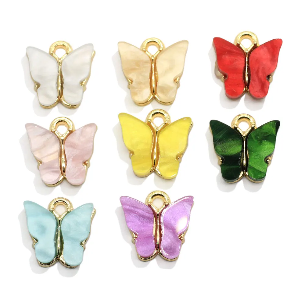 

Cute 14mm Acrylic Butterfly Charms For Earring Necklace Pendant Handmade DIY Jewelry Making Accessory, Please choose the color from color chart