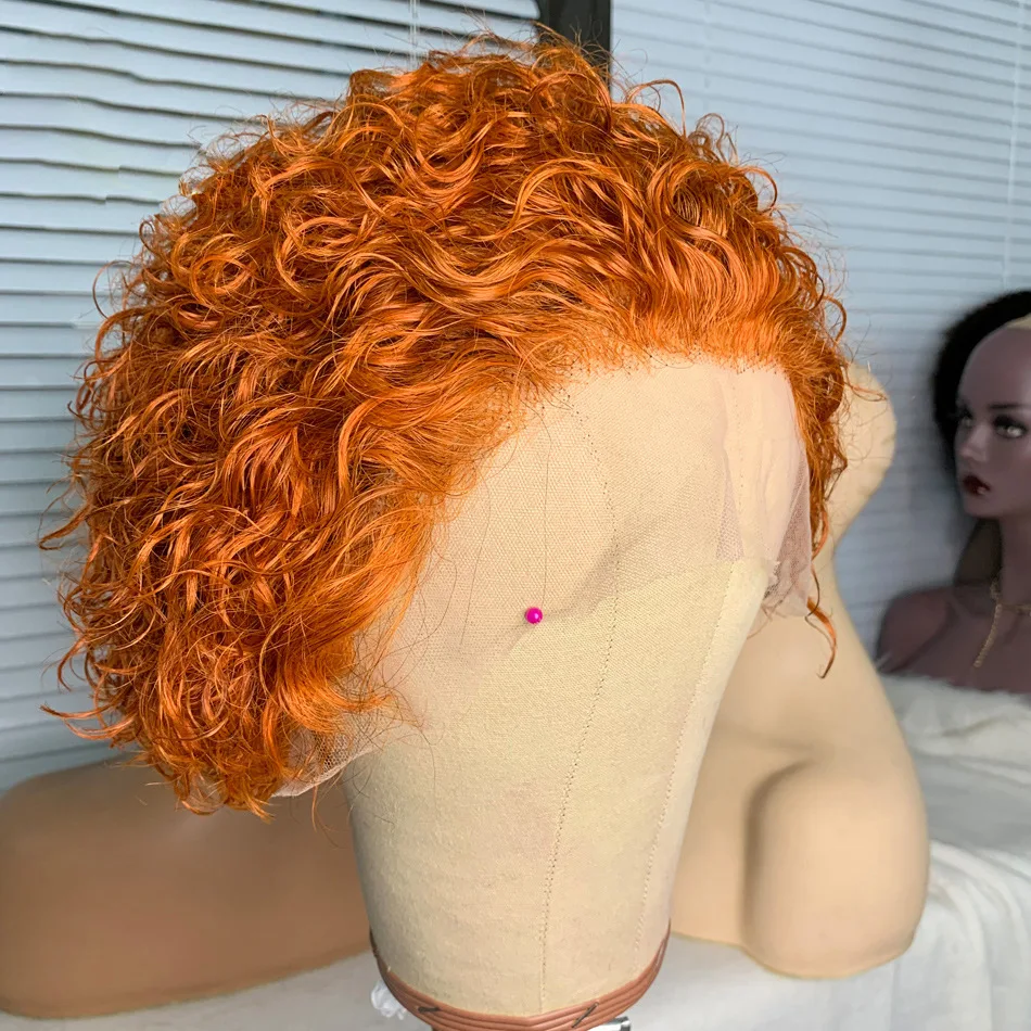 

100% human hair pixie cut lace wig 6 8 inch 13x1 lace frontal short curly ginger pixie cut wig brazilian