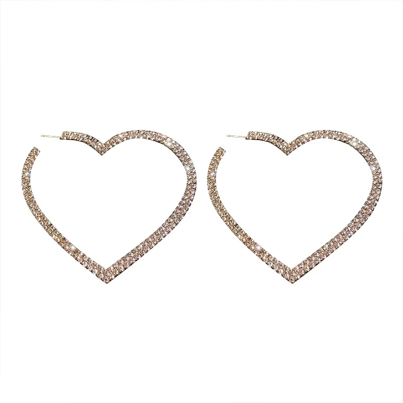 

Big Heart Crystal Hoop Earrings for Women Bijoux Geometric Rhinestones Earrings Statement Jewelry Party Gifts, Gold