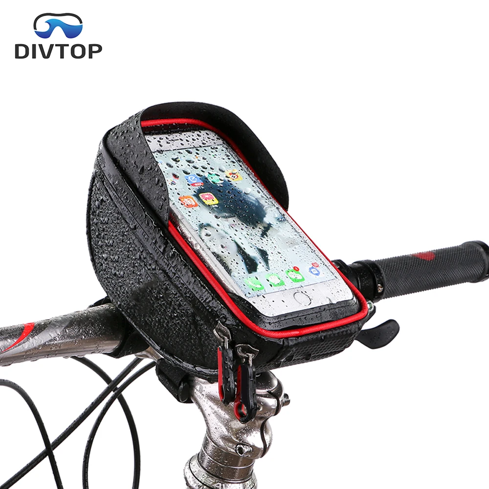 

6.5 inch Touch Screen Phone Holder Waterproof Bicycle Front Frame Handlebar Bag, Black