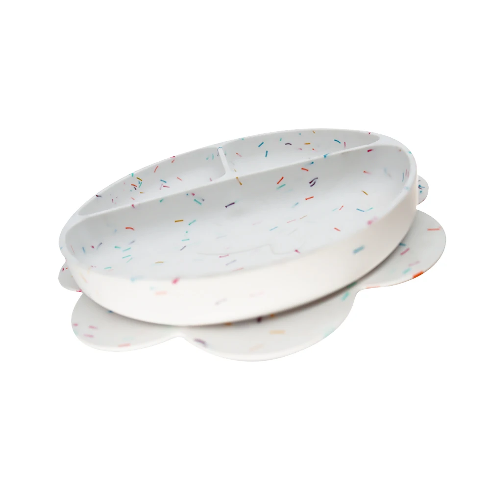 

Non-toxic Non-slip Adsorbed On The Table Colorful And Eating Training Round Baby Silicone Plate, Multi color