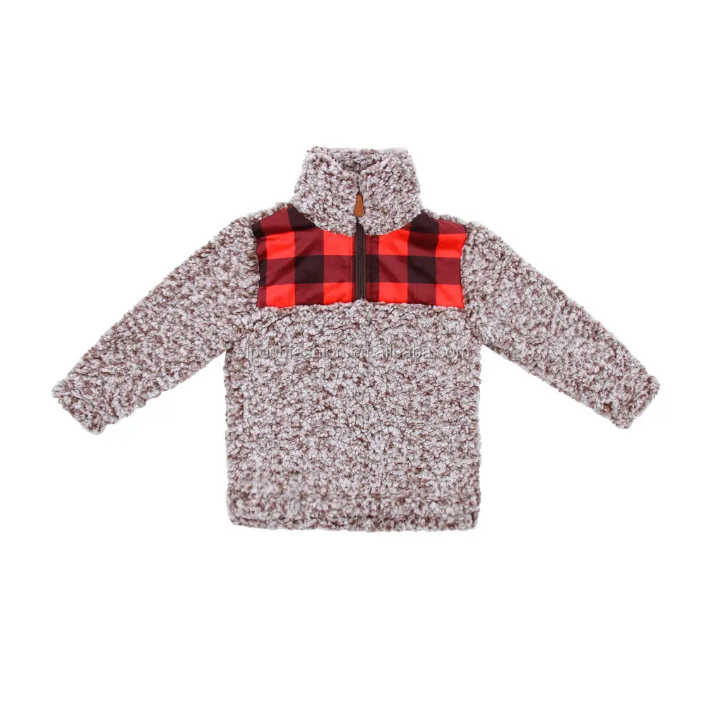 wholesale kid top coat kid plaid sherpa fleece hoodie