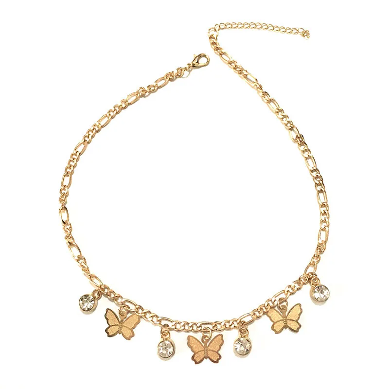 

Wholesale New Hot Butterfly Rhinestone Gold Short Collarbone Metal Necklace For Girls