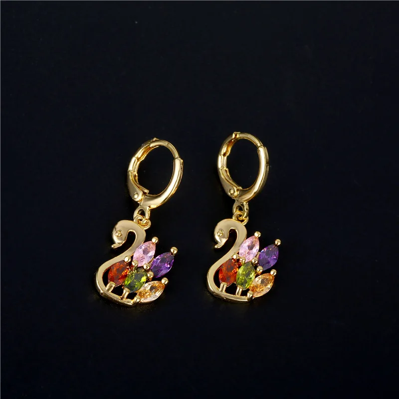 

Wholesale Colorful zircon Swan style earring bling bling earrings for women party