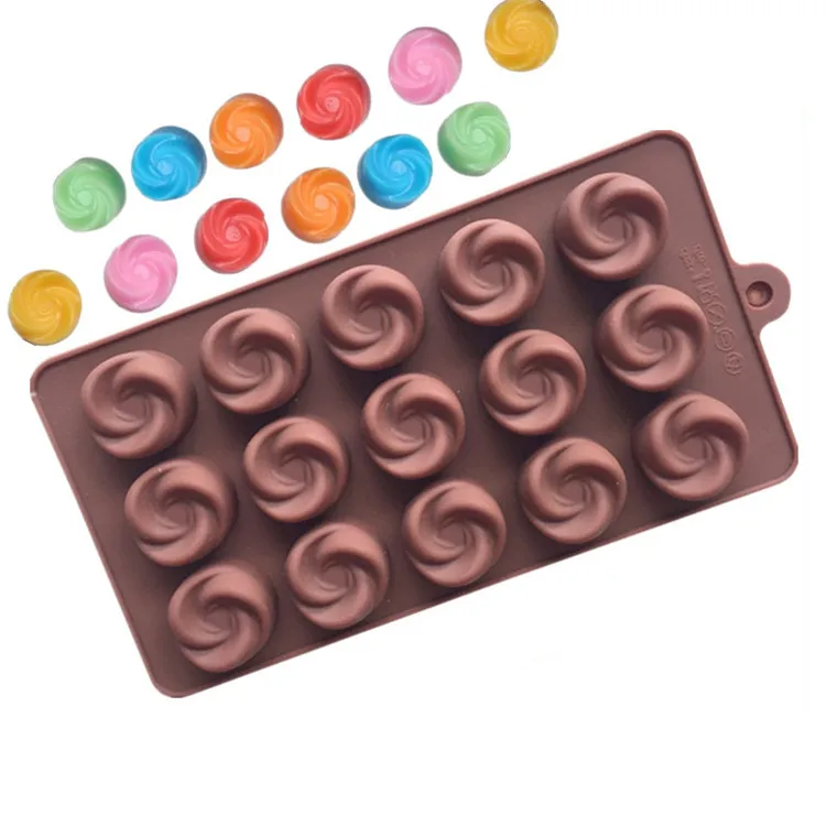 

15 cavity swirl shaped ice cube molds food grade silicone swirl chocolate molds, Random