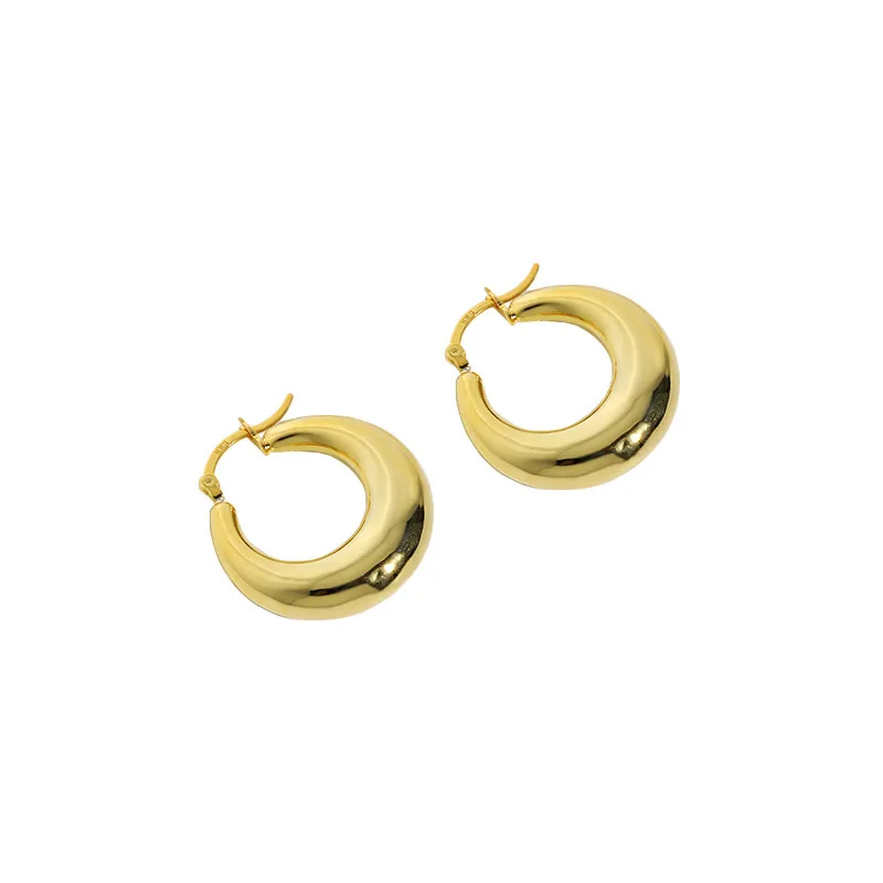 Hot Minimalist 18K Gold Thick Earrings Jewelry 925 Silver Chunky Hoop Earrings for Women