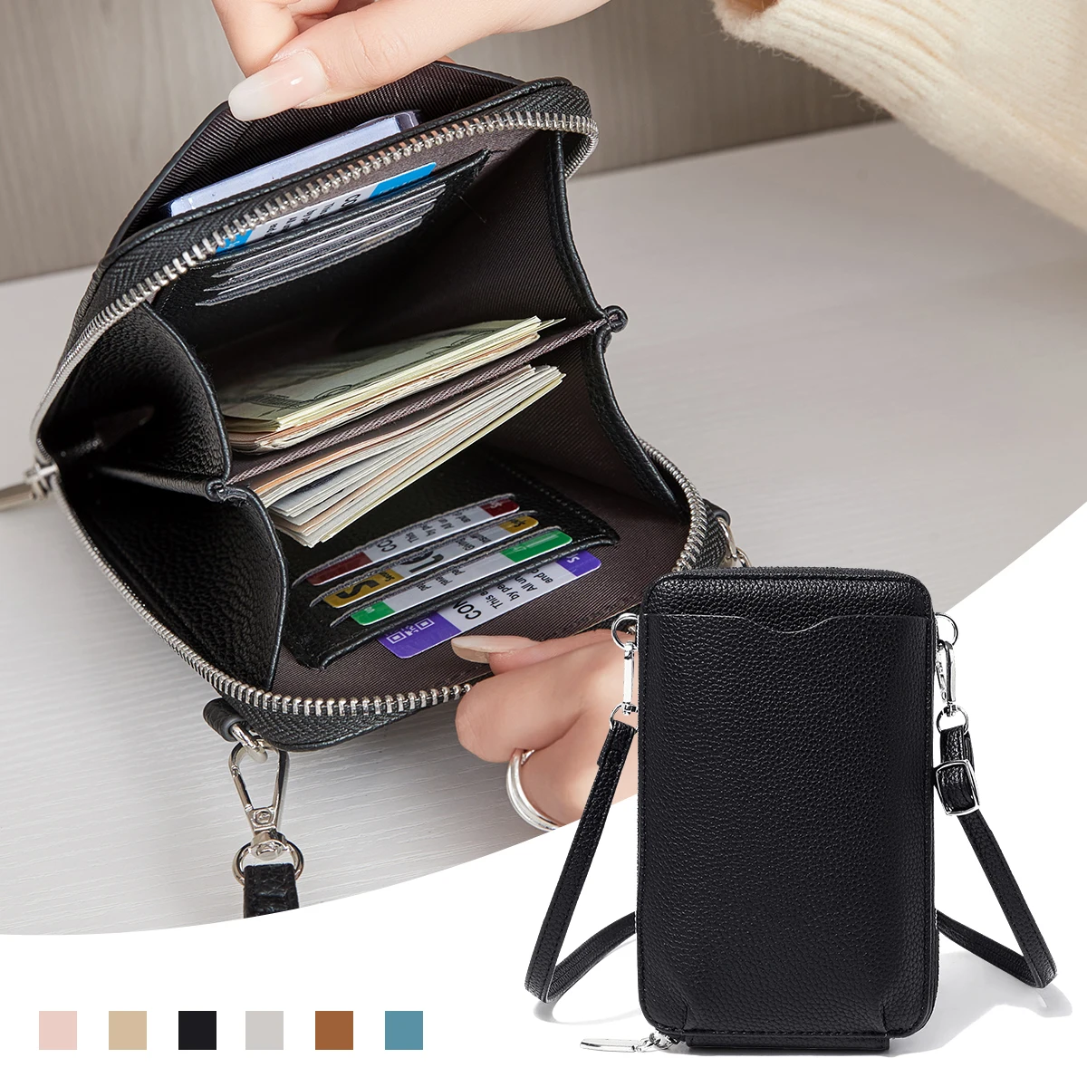 Mini Fashion Solid Color Crossbody Bag Large Capacity Multi Functional Shoulder Bag Simple with Card Slot Women's Phone Bag