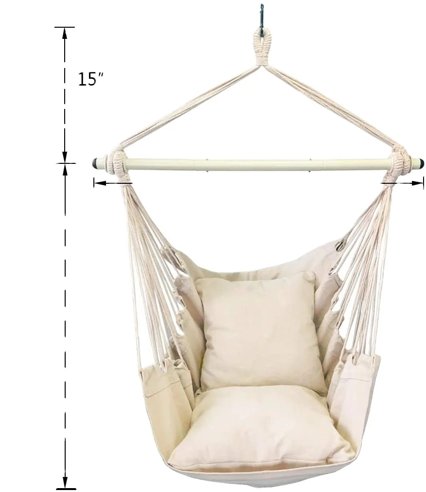 WOQI Portable Outdoor Hanging Macrame Swing Hammock Chair with Pocket for Lawn & Camping Use