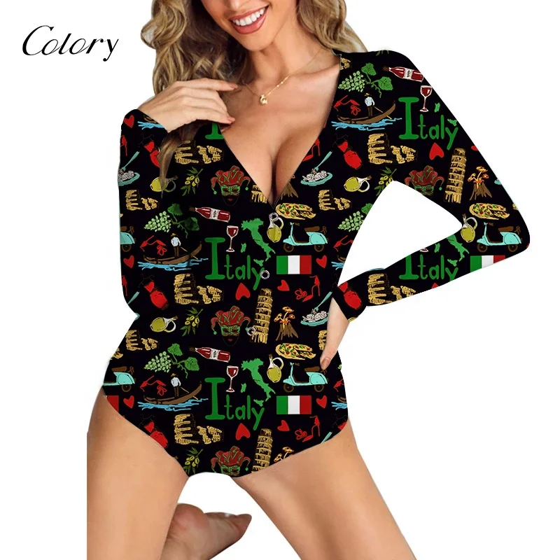 

Colory Hot Selling Sexy Hot Ladies Long Sleeve Onesie Butterfly Leopard Pajamas All Over Printing Onesie Women Adult Onesie, Customized color