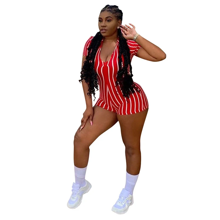 Fashion Striped Cleavage Bandage Bodycon Short Jumpsuit Wholesale Woman 2019