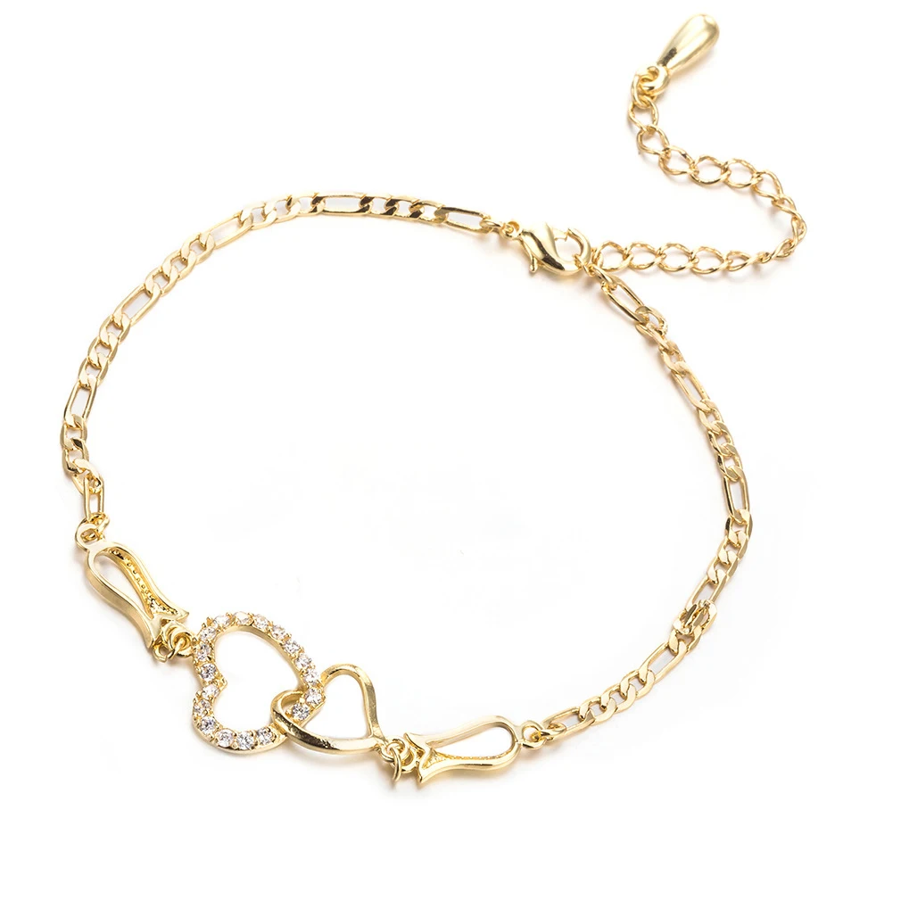 

HOVANCI anklets body jewelry 6 gold double heart shaped ankle foot chain jewelry body chain anklets women