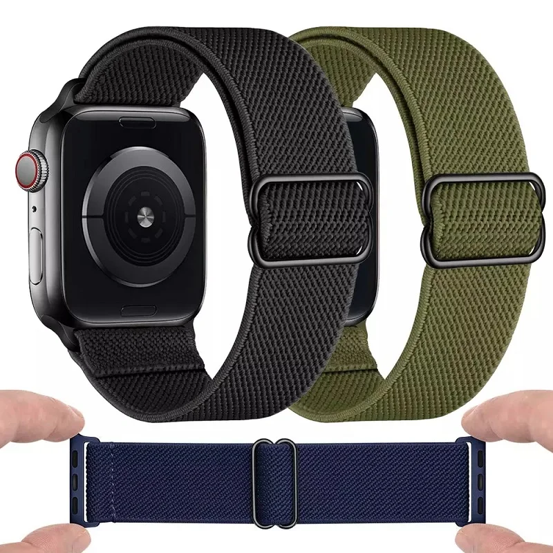 

44mm 40mm 38mm 42mm Adjustable Elastic Nylon Solo Loop Band Bracelet for Apple Watch Scrunchie Strap, 15 colors