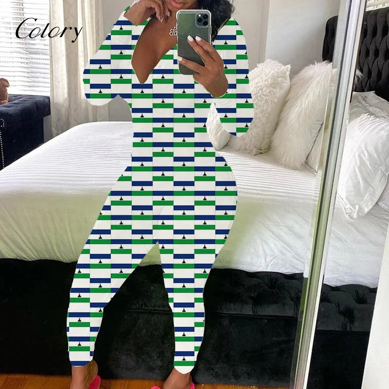 

Colory Wholesale Fall Winter New Casual Cute Printed Pajama Onesie Womens Long Sleeve Button Polka Dot Pajamas Onesie For Adults, Customized color
