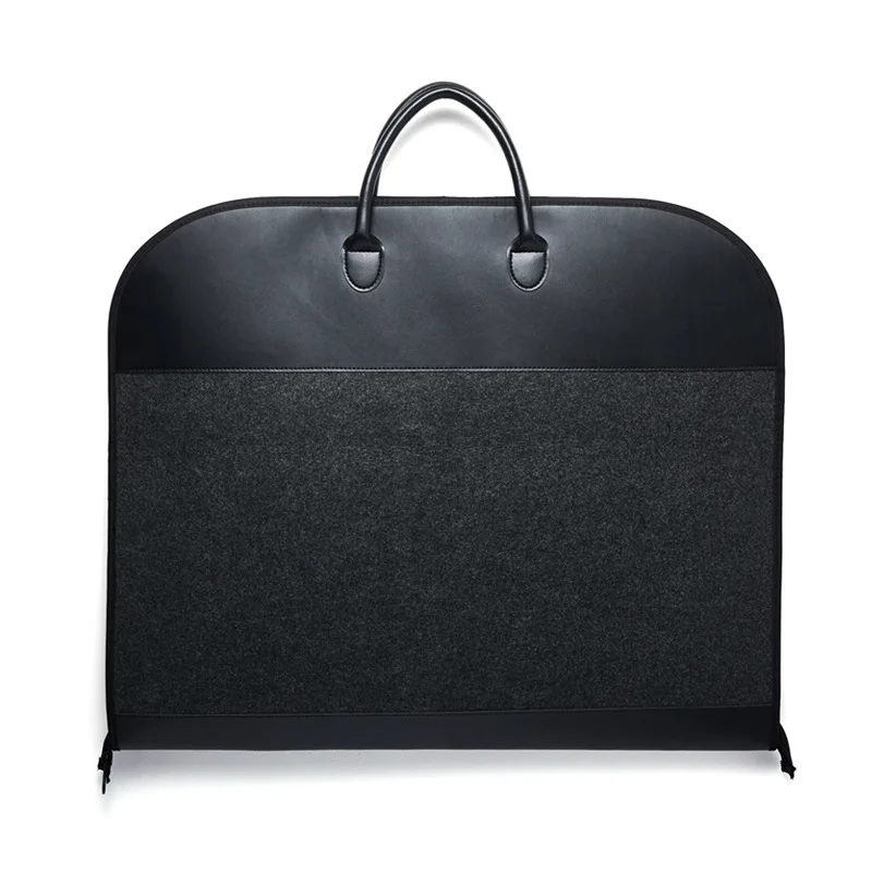 

high quality custom dustproof thick felt garment bag 60x100cm folding luxury suit storage carrier men suit cover leather handles, Any color is ok,tell us the pantone
