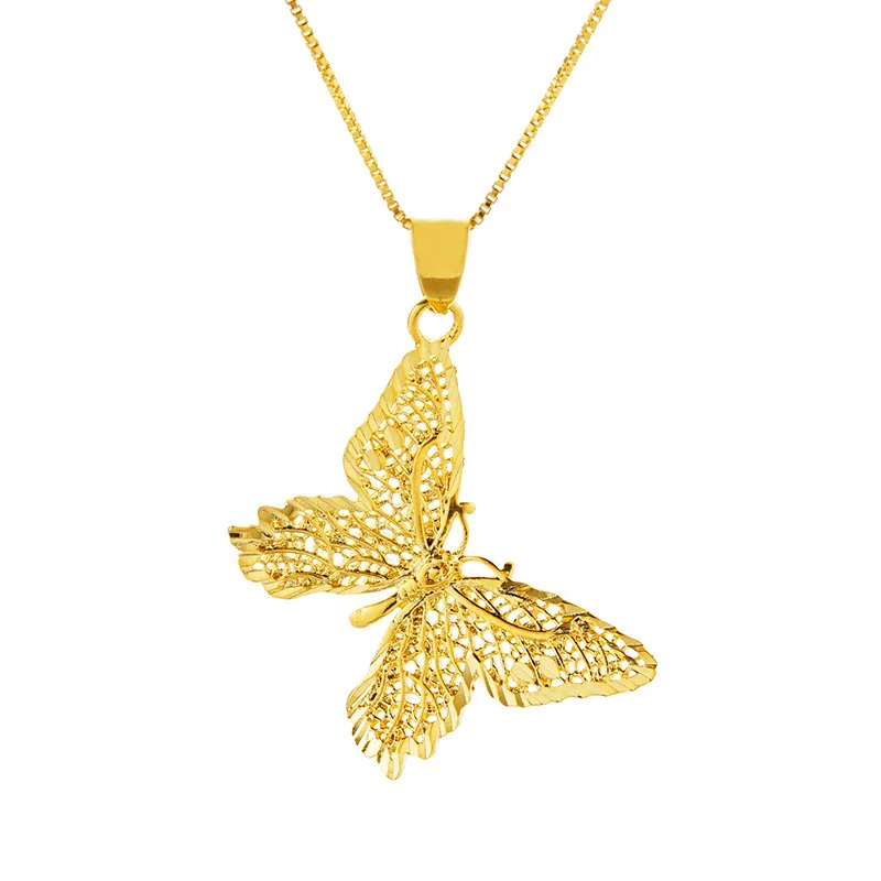 

women jewelry gold plated copper hollow butterfly necklace pendant, Golden