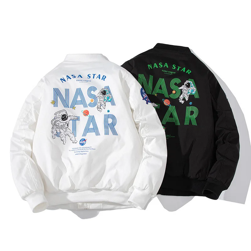 

2021 Black Friday oem wholesale men jacket custom men sport zip up NASA bomber jacket, Black,white